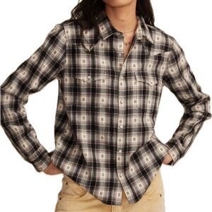 Lucky Brand Woman’s Black and White Plaid Button-Up Shirt